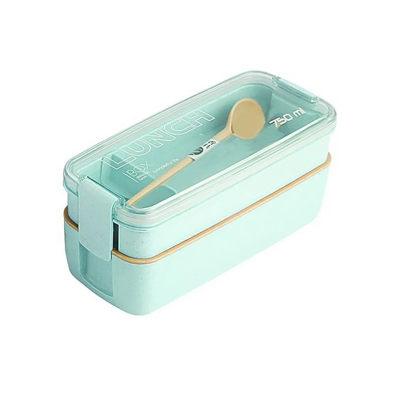 green Новая Bento коробка для завтрака пригодная для использования в микроволновке Тепловая соломинка детский Ланч-бокс герметичный Bento Ланч-бокс для детей школьный пищевой контейнер - Цвет: green