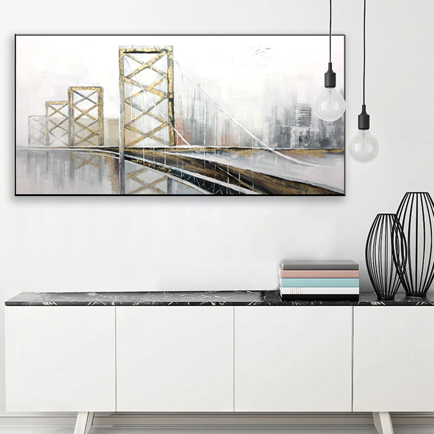Современный городской мост пейзаж картина для украшения дома стены ручная
