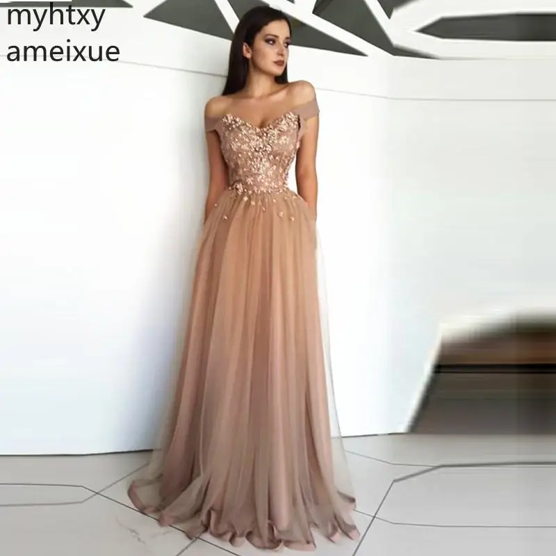 

Evening Dress Long Appliques Beading Sexy Bride Banquet Elegant Floor-length Party Prom Dress Robe De Soiree Plus Size Arabic
