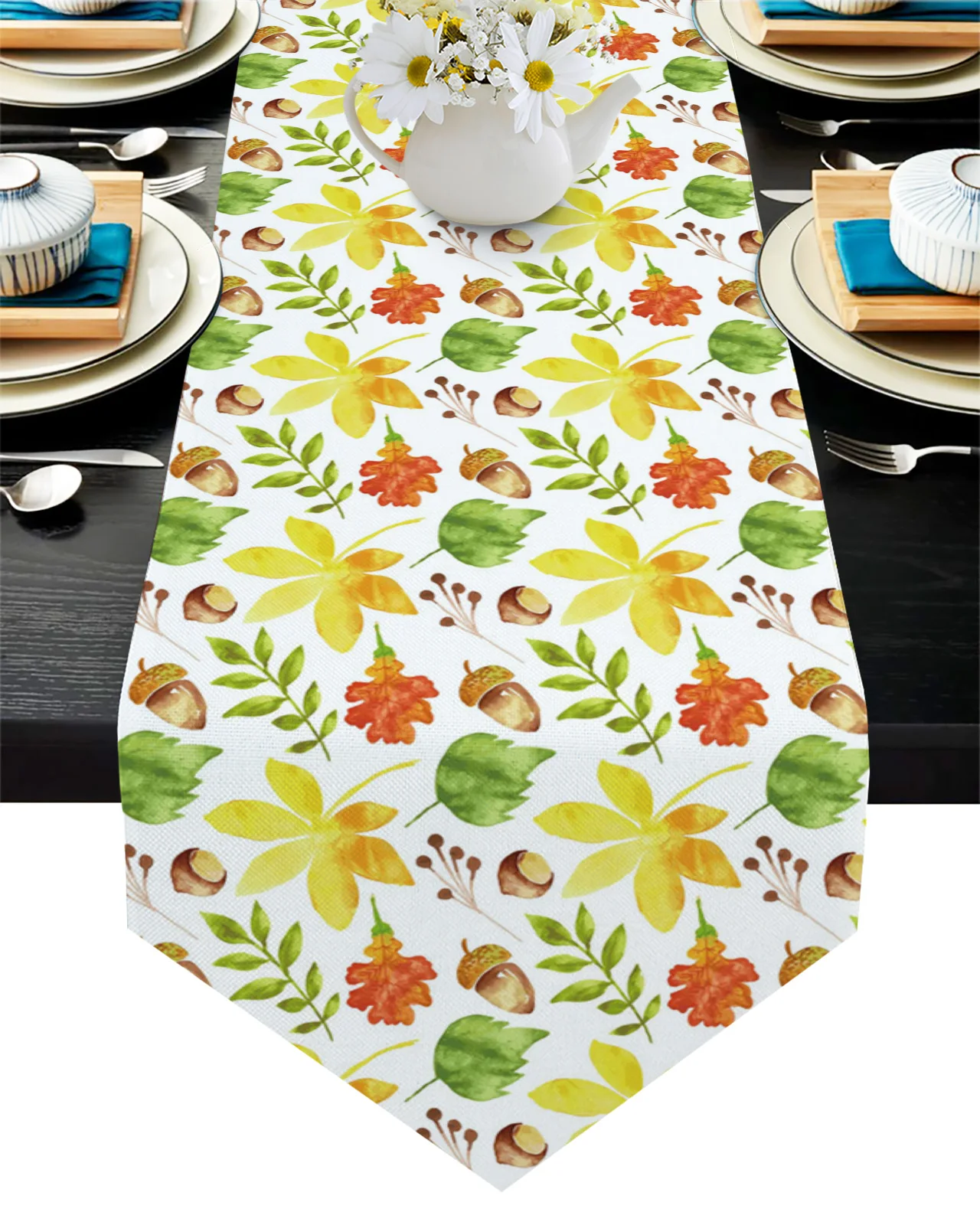 

Autumn Watercolor Plants Maple Leaves Table Runner Christmas Decorations for Home Table Cloth for Wedding Party Home Decor