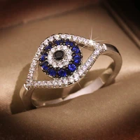 new punk female blue crystal stone ring charm zircon silver color wedding jewelry for women dainty evil eye hollow engagement