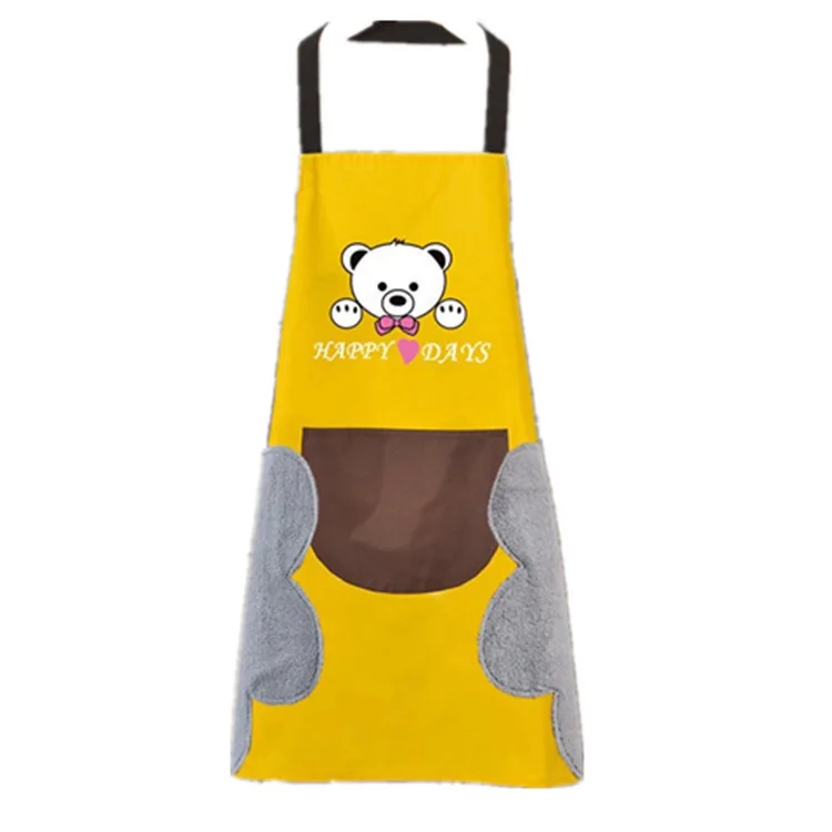 

Cute bear head waterproof oil-proof apron Home kitchen with wipe hand apron New cute wind light breathable