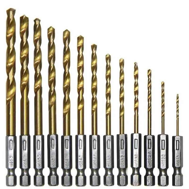 

Titanium Coated HSS Drill Set Hex Shank Twist Drill Screwdriver Boor Bits Drilling Wood Aluminum