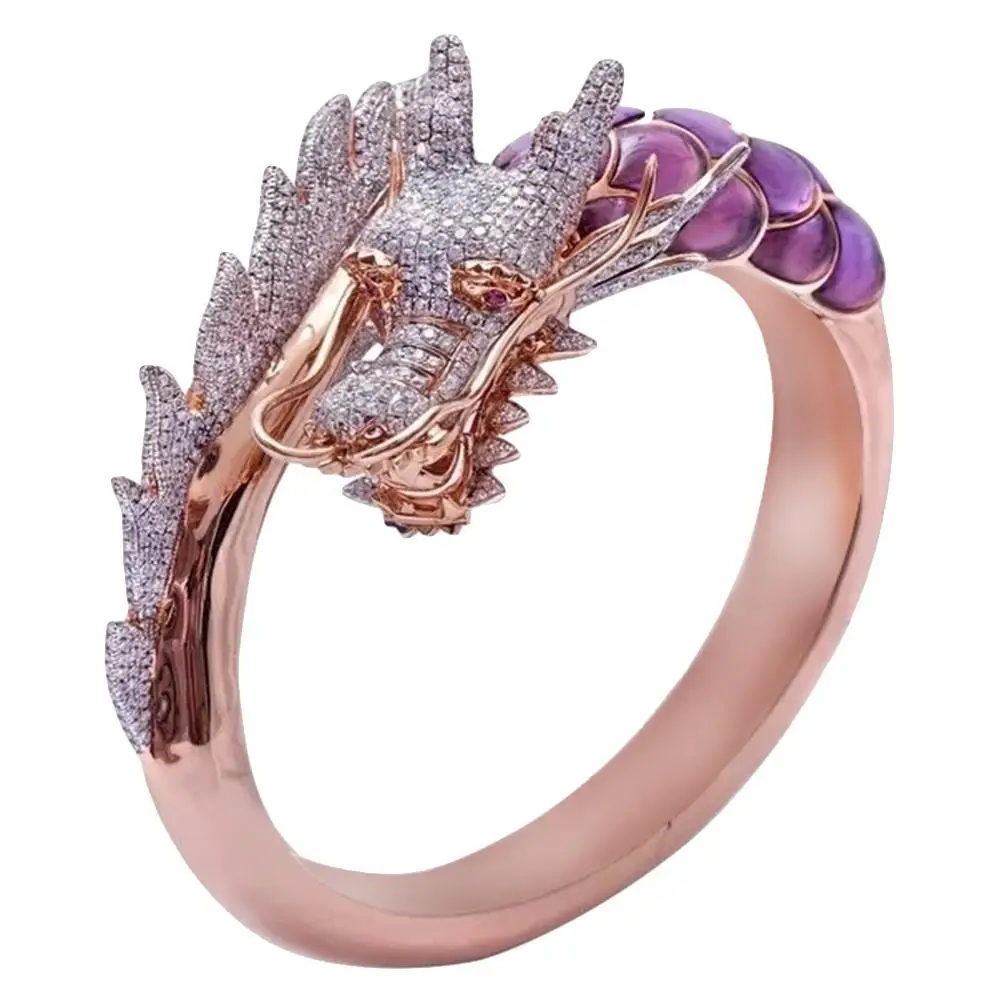 

faucet rings Female Dragon Animal Ring steel Rose Gold Engagement Ring Vintage Wedding Band Ring For women