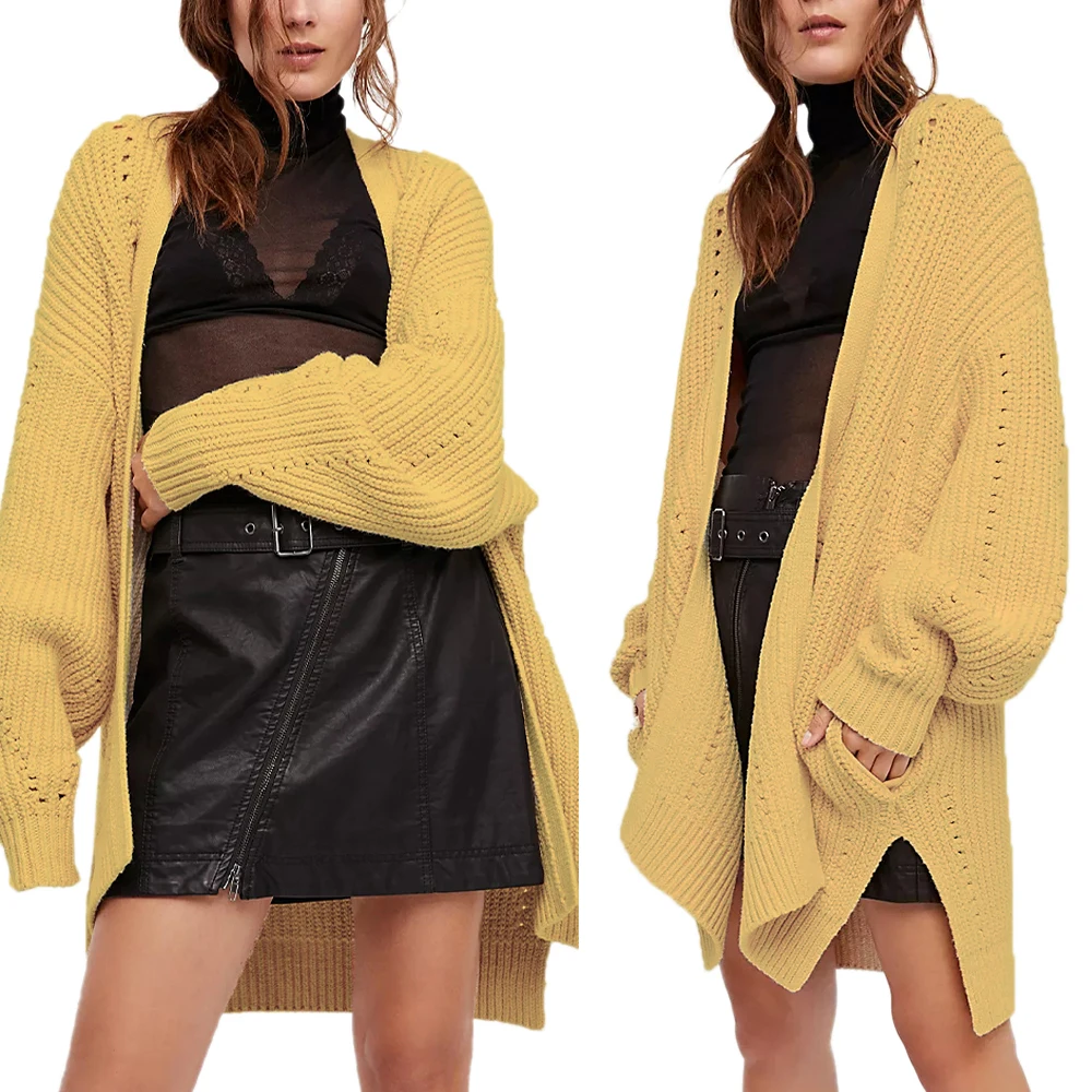 

Cardigans Women Split Sweaters for Woman 2020 Loose Long Sleeve Open Stitch Long Knitted Cardigan Casual Ladies Cardigan