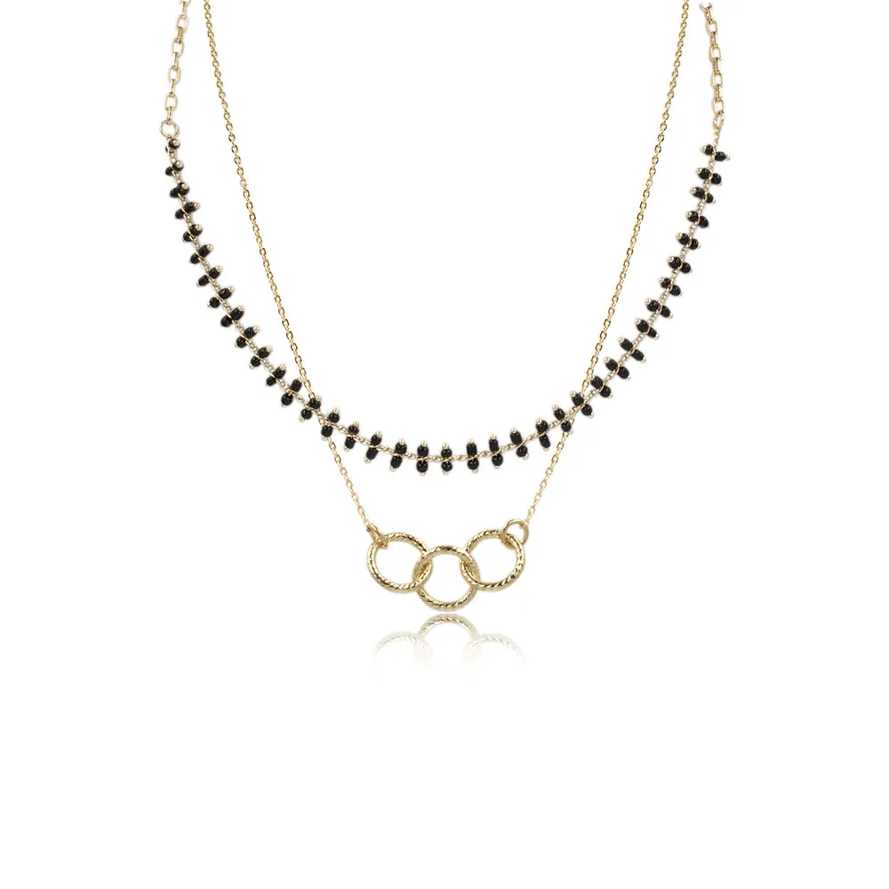 Сексуальная девушка позолоченная черная бусина нитка круг соединенный кулон