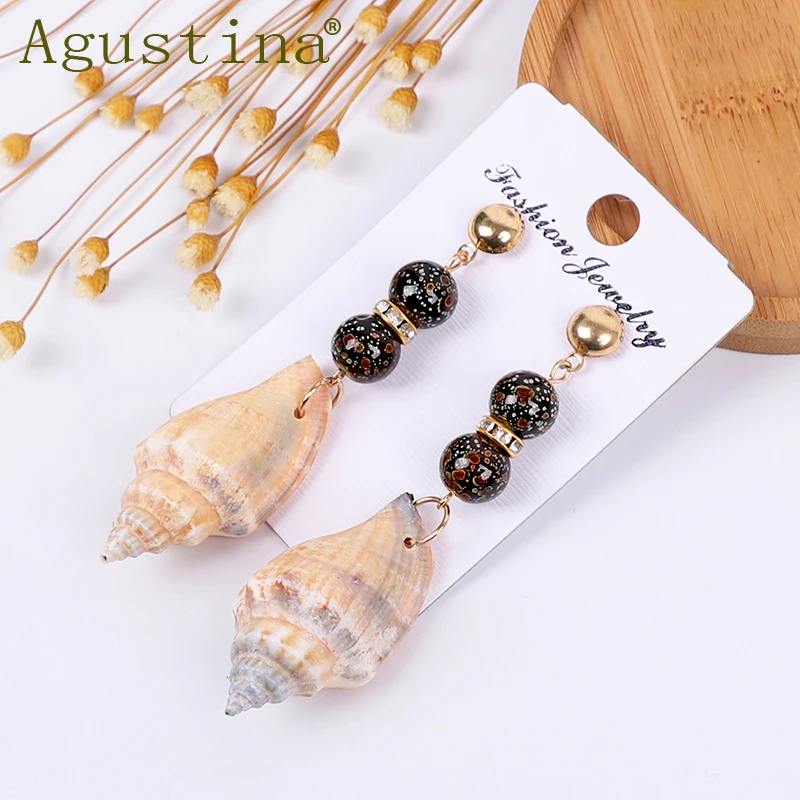 Agustina Women Fashion Shell Earrings New Small Girls Drop Green Long Korean Punk Earring Bohemian Earing Tiny | Украшения и