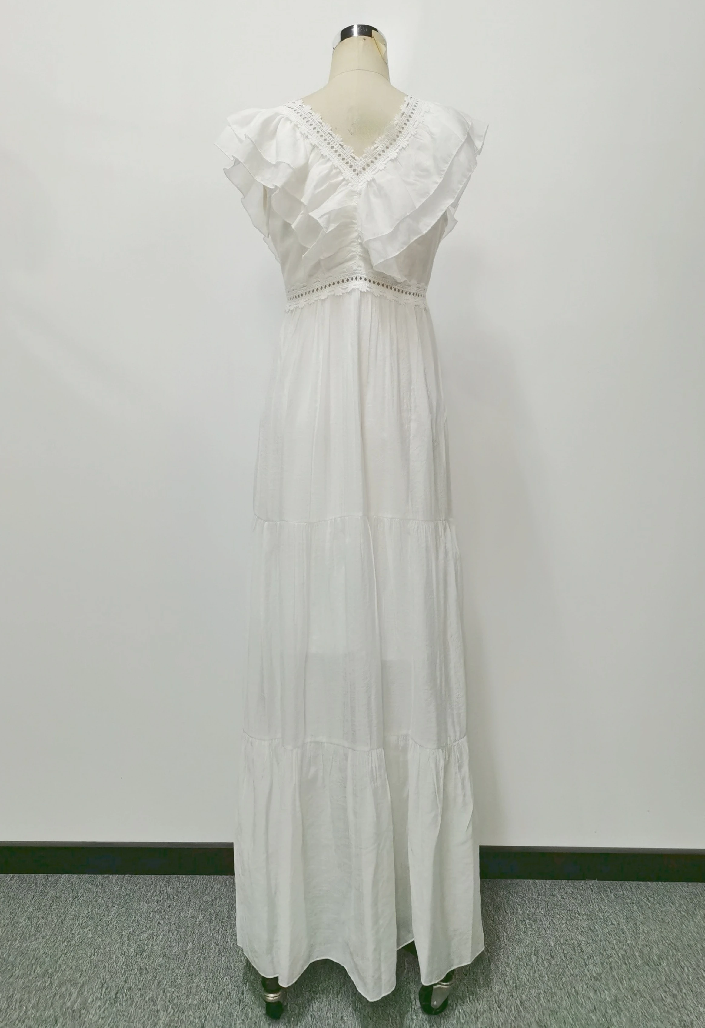 

Long Dress Women V Neck Short Sleeve Lace Tassel Floor Length Big Hem Bohemian Style Beach Seaside Loose Casual Summer 2021 New