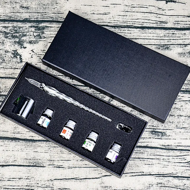 Прозрачная стеклянная ручка с цветными чернилами художественная кристальная