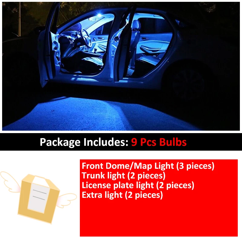 9Pcs Car White Interior LED Light Bulbs Package Kit For Renault ZOE 2013-2017 Map Dome Trunk Lamp Ice Blue | Автомобили и