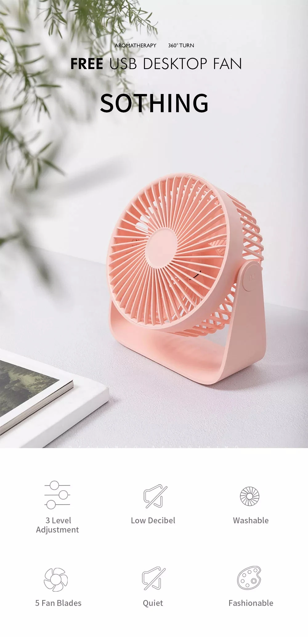 MI Mijia Sothing power USB Настольный ручной аромадиффузор 360 ° регулируемый 30 дБ низкий уровень шума сильный ветер ароматерапия освежитель