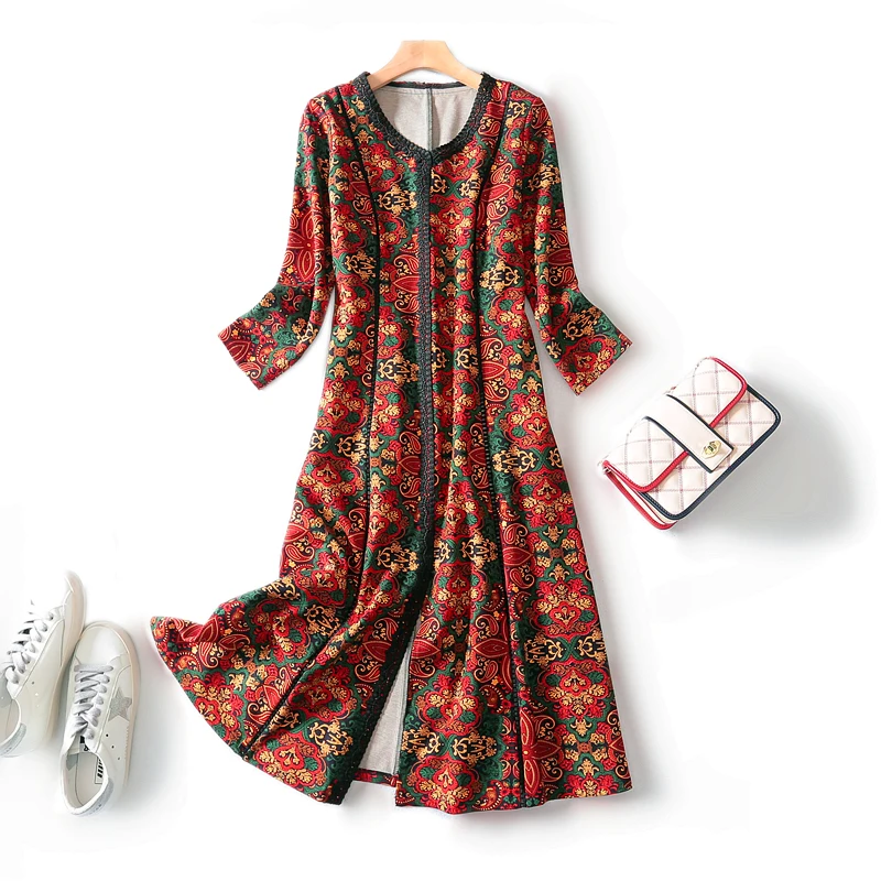 Ретро Тонкий Модный цветочный пуловер с косой молнией v-образным вырезом