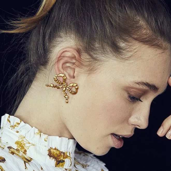 Новые винтажные большие серьги-гвоздики с бантом для женщин металлические