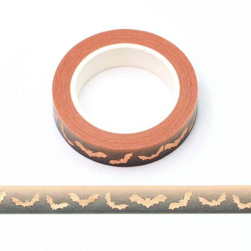 

NEW 1PC 10MM*10M Halloween Gold Foil Bat Decorative Washi Tape Wholesale Masking Tape Stationery washi tape stickers