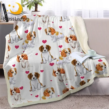 BlessLiving Cartoon Sherpa Blanket on Beds Cavalier King Charles Spaniel Dog Collection Throw Blanket for Kids Animal Bedspreads 1