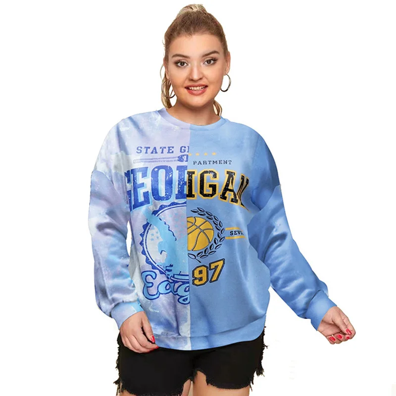 

Tie Dye Splicing Letter Print Oversiezed Crewneck Sweatshirt Women Long Sleeve Pullover Fashion Kawaii Clothes Autumn 2021 New