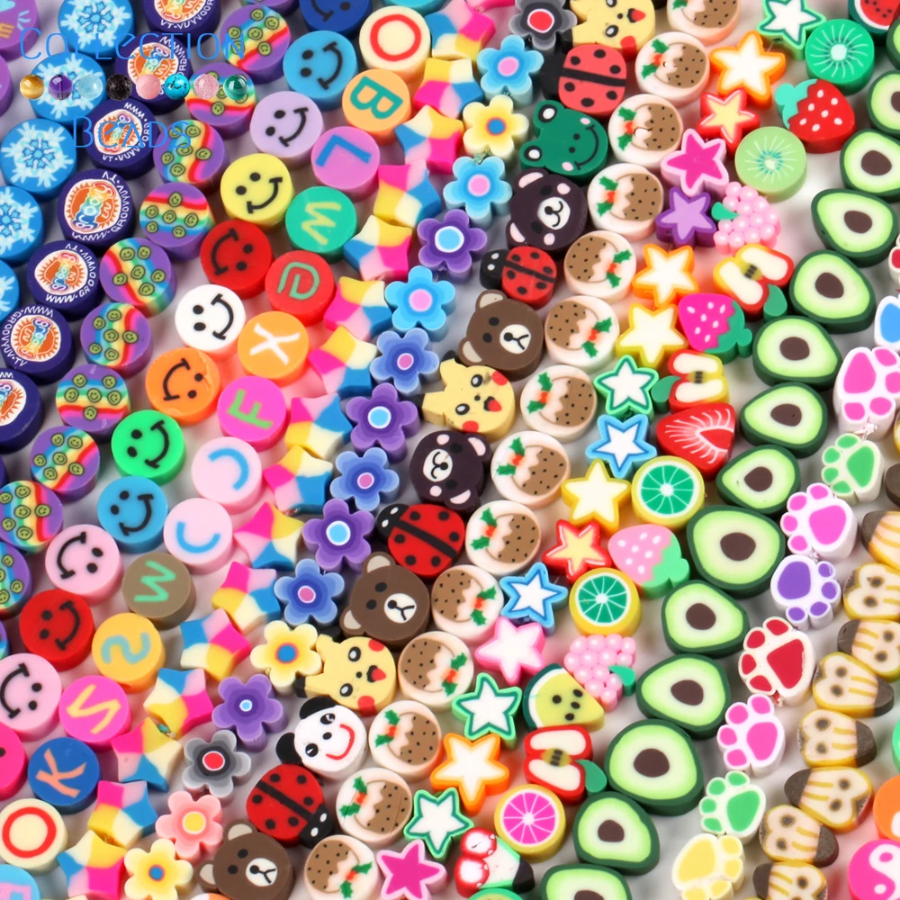 

20-110pcs/Lot Smiley Animal Sunflower Shape Spacer Polymer Clay Beads Drum Beads ​For Jewelry Making DIY Handmade Accessories
