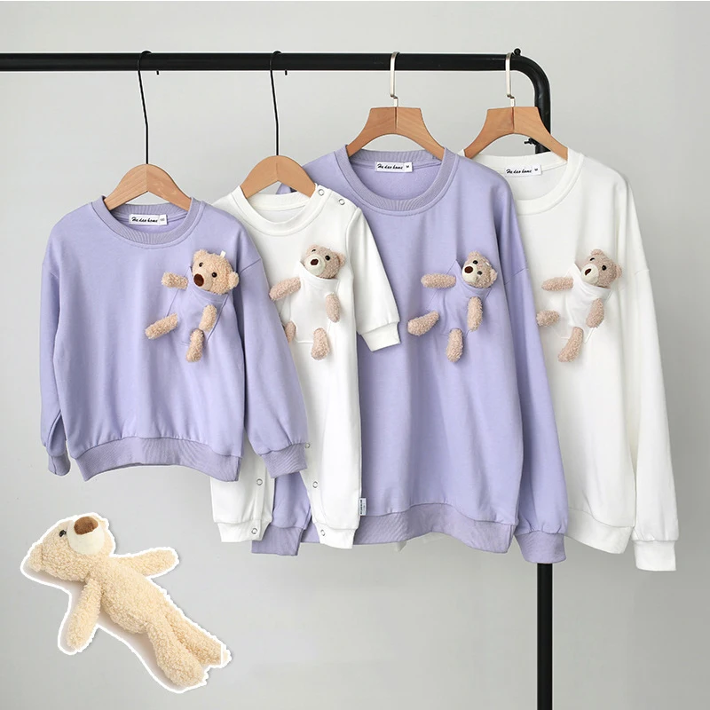 Осенние Семейные одинаковые наряды трехмерный пуловер свитшоты для матери и