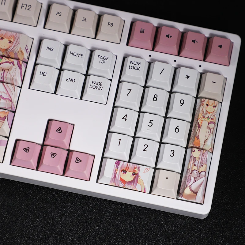 Anime Re Life In A Different World From Zero Emilia Theme Cosplay Mechanical Keyboard Keycaps for 87/104/108 Key Collection Gift |