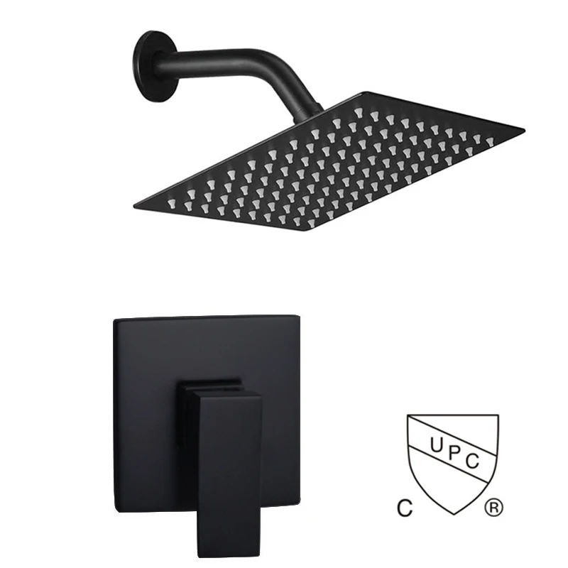 Grifo de ducha negro con certificación UPC, de latón de alta calidad, una función, grifo de baño frío y caliente montado en la pared