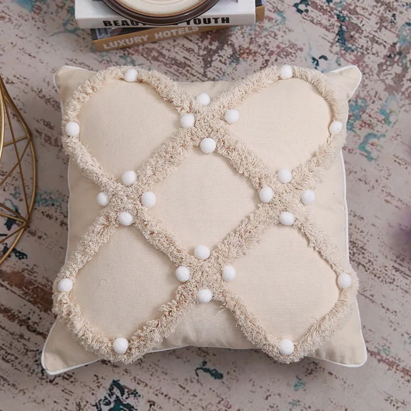 

Bohemian Style Cotton and Linen Pillowcase Tufted Ball Cushion Cover Ins Homestay Decoration Pillow Home Decoration