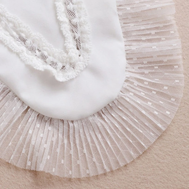 

Women Sweet Chiffon False Fake Collar Necklace Ruffles Lace Trim Detachable Lapel Shawl Mini Cape Lace-Up Dickey Capelet