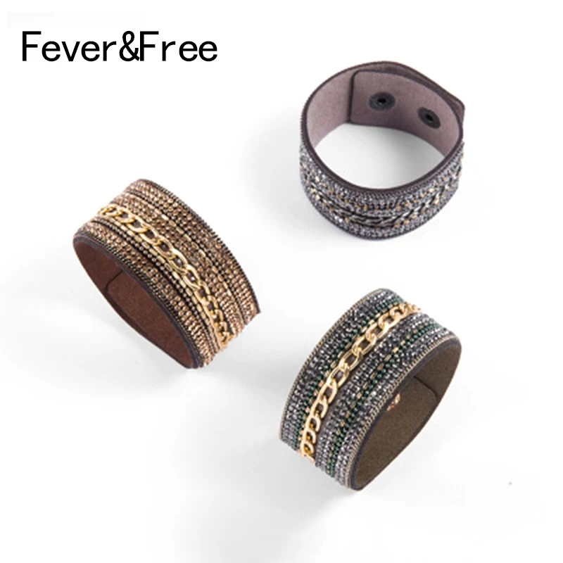 Женские браслеты-манжеты в стиле ретро Fever &amp Free украшенные стразами с креплением
