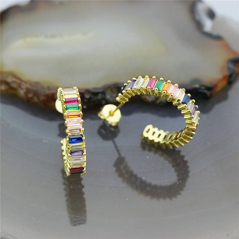 10-20mm 5pair/lot Fashion rainbow jewelry custom plated earrings women beautiful cubic zircon popular cz earring | Украшения и