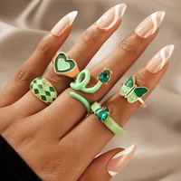 sindlan 5pcs aesthetic green crystal butterfly rings for women kpop cute heart snake female y2k 2021 fashion jewelry anillos