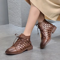 2021 spring summer genuine leather casual boots women lace up short boots hole hollow sandals first layer leather sandals woman