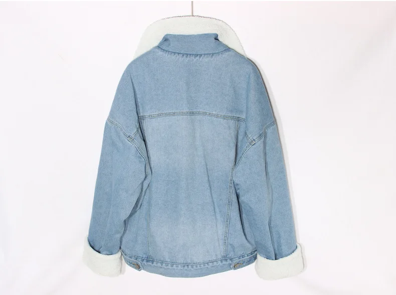 Для женщин 2019 зимние Повседневное размер джинсовая ягненка пальто