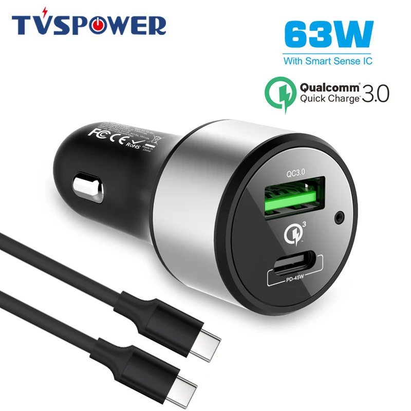 Адаптер USB Type C 12V3A 18 Вт 45 PD быстрая зарядка 3 0 автомобильное зарядное устройство