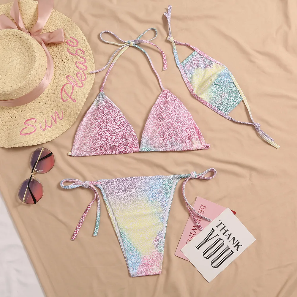 

New Arrival Bikini Set Swimsuit Womens 3 Piece 2021 Sexy Print Bra Thong Designer Mask Summer Women Beach Swimming Bathing Suit