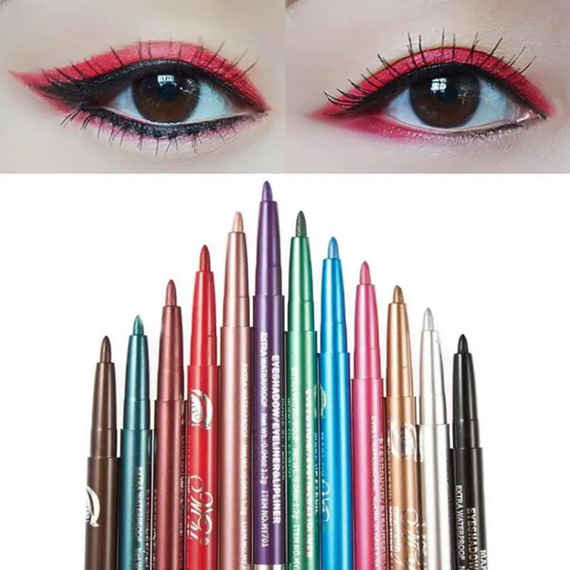 

12pcs/set Black Eyeliner Pencil Eyeshadow Pen Shimmer WaterProof Long-Lasting Liquid Eye Beauty Makeup Kit Dry Fast TSLM1