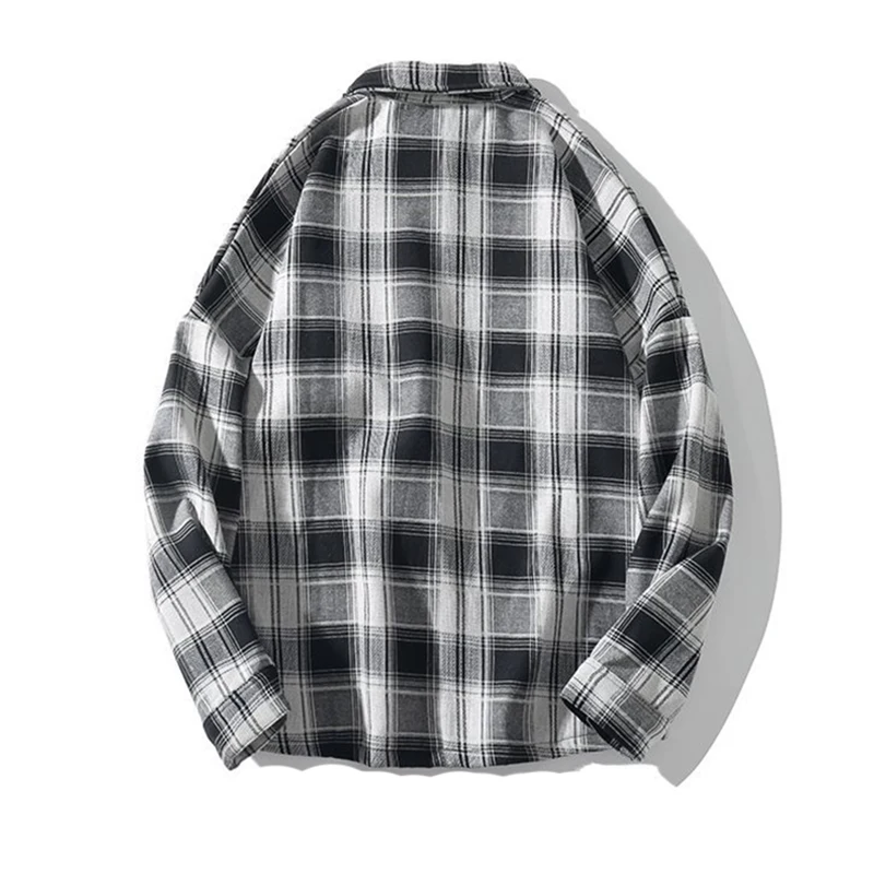 Рубашка мужская флисовая в клетку Повседневная теплая винтажная сорочка с