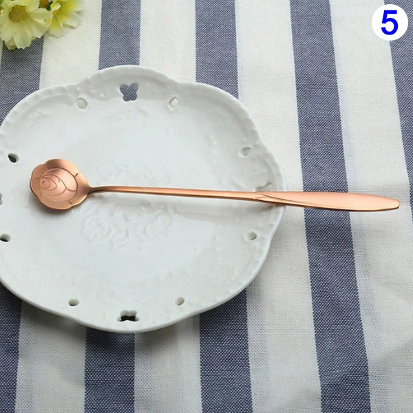rose gold 5 1 шт. цветок из нержавеющей стали Любовь ложка в виде сердца Кофе Чай розовое золото ложка Мороженое Ложки ALS88 - Цвет: rose gold 5
