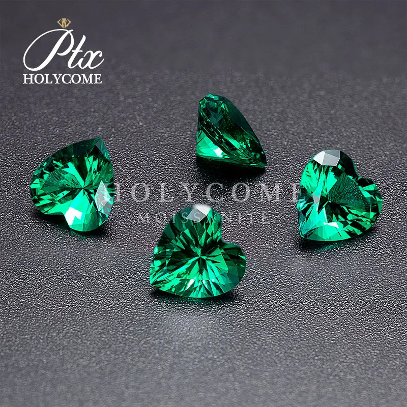 

8.5x8.5mm Holycome lab created emrald heart cutHot Sales green colors VVS diamond TOPQUALITY Green for moissanite ring making