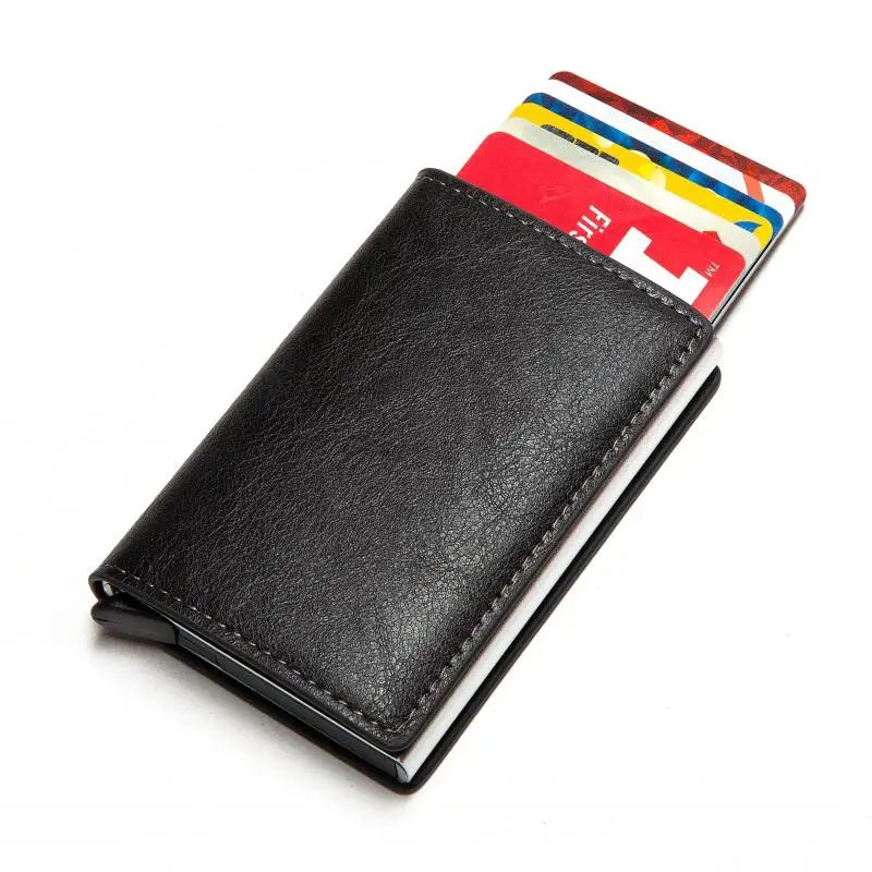

Aluminum Credit Business Mini Card Wallet Man Women Smart Leather Wallet Rfid Card Holder with Money Clips
