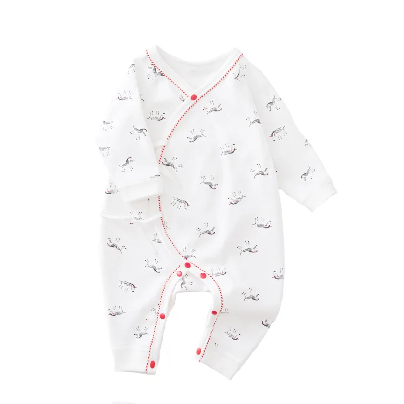 

Newborn Baby Boy Boysuits Spring Autumn One-piece White Clothes Soft Cotton Clip Monk Clothes Printed Ropa de Bebe Niña