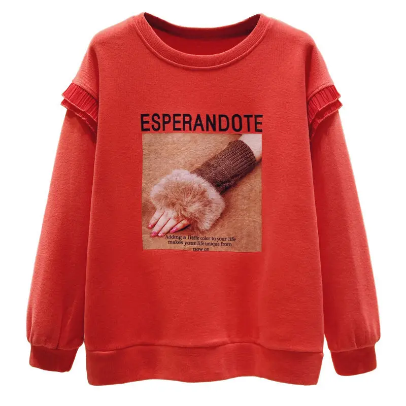

Ear edge printed long sleeve sweater for women