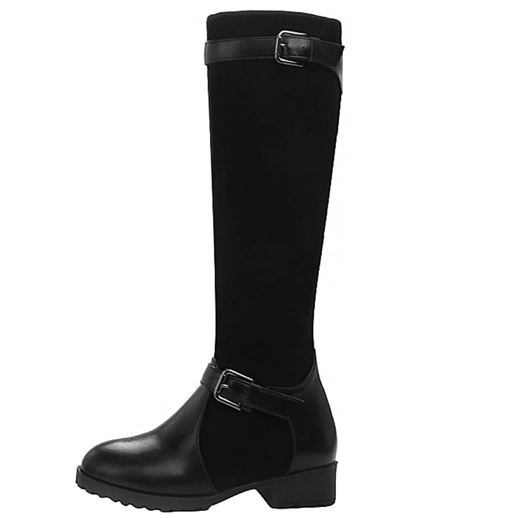 Женские сапоги до колена с пряжкой на квадратном каблуке Размеры 35 43|Сапоги