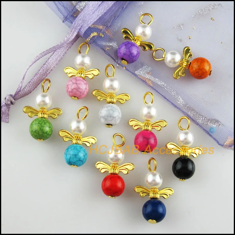 20 новых амулеты ангелы золото Цвет смешанные искусственный каменный шар