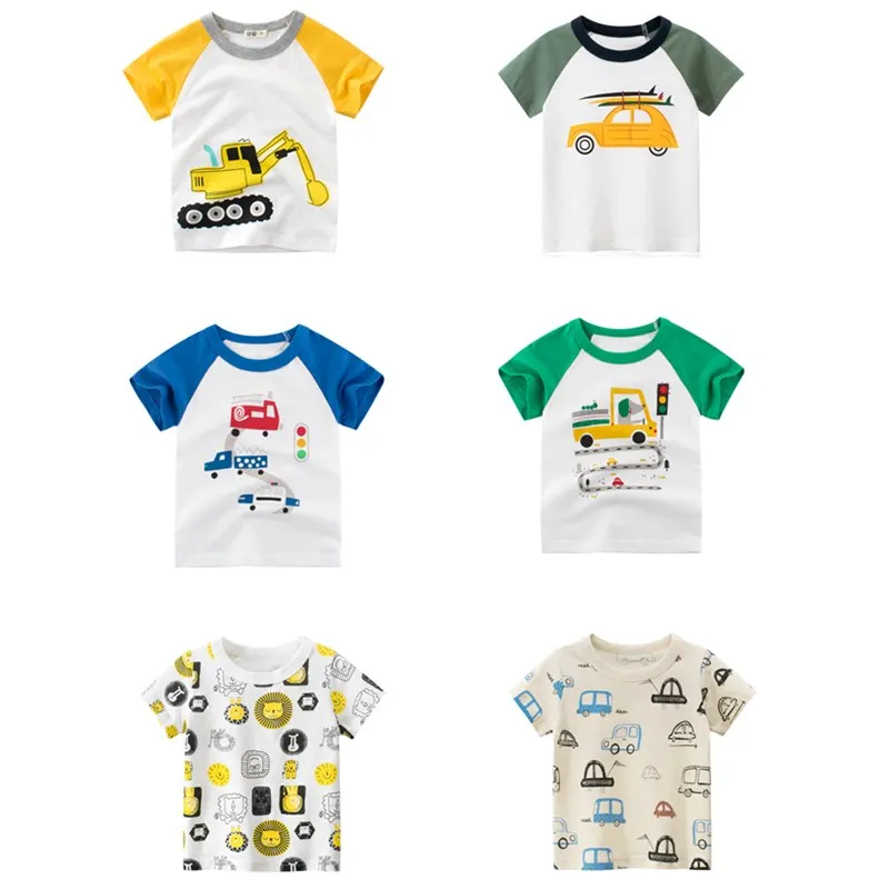 

Boys and girls pure cotton short sleeve T-shirt summer children's shirt pure cotton cartoon top children's car printing clothing