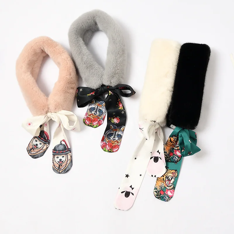 Новый милый мягкий женский воротник из искусственного меха шарф с животным