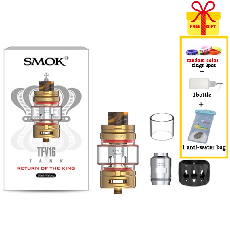 Gold SMOK TFV16 бак 9 мл электронная сигарета атомайзер 510 нить TFV 16 сетка катушка испаритель VS TFV12 Prince Танк Vape - Цвет: Gold