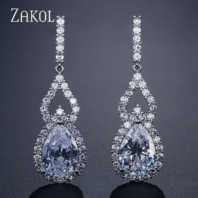 Женские серьги ZAKOL серьги-капельки с кристаллами циркония и каплями воды ААА FSEP2142