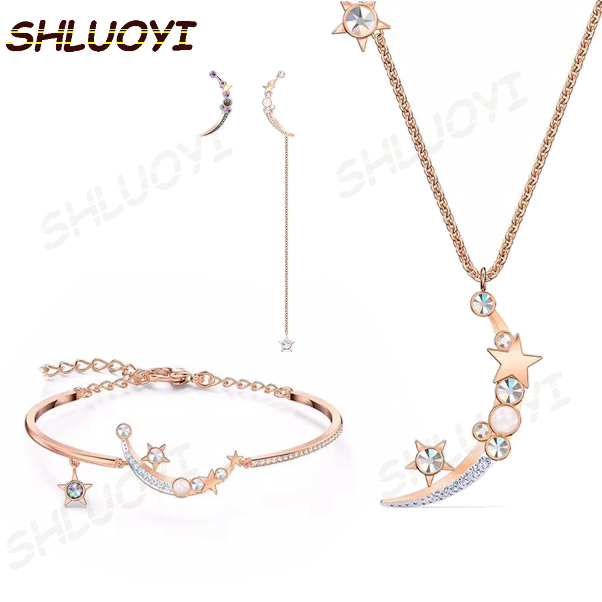 

SHLUOYI High quality SWA new inspiration shining moon lady Charm Pendant Necklace charming fashion jewelry