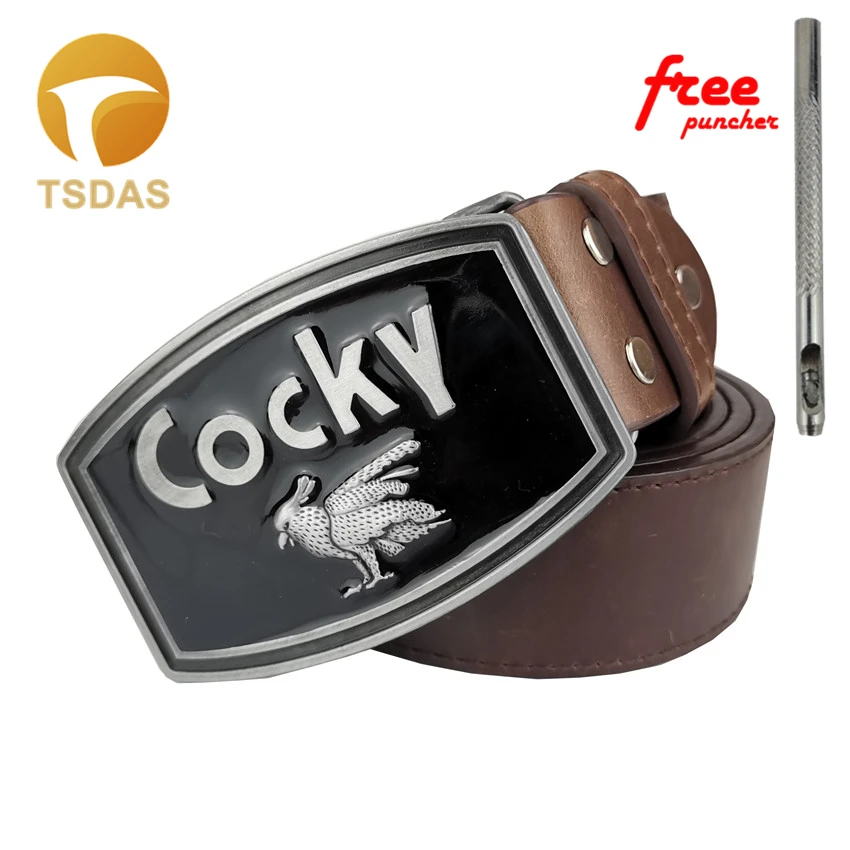 Drop Shipping Fashion Cocky Belt Buckles for Man Black Metal with Leather Free Puncher | Дом и сад