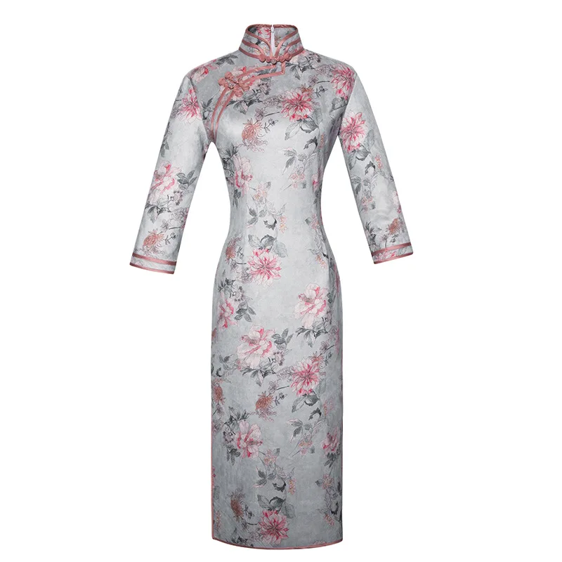 5203 Зимнее замшевое женское сексуальное винтажное короткое платье Cheongsam, новинка, китайский стиль, воротник-стойка, женское тонкое платье Qipao M-4XL - Цвет: 5203