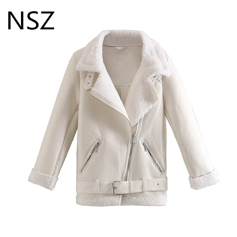 NSZ Женская мотоциклетная куртка из овечьей шерсти теплое зимнее плотное пальто